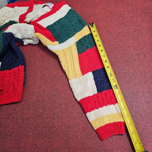 VTG Westbound Patchwork Hand Knit Long Cardigan PS Chunky 80s Cottagecore - Picture 8 of 10